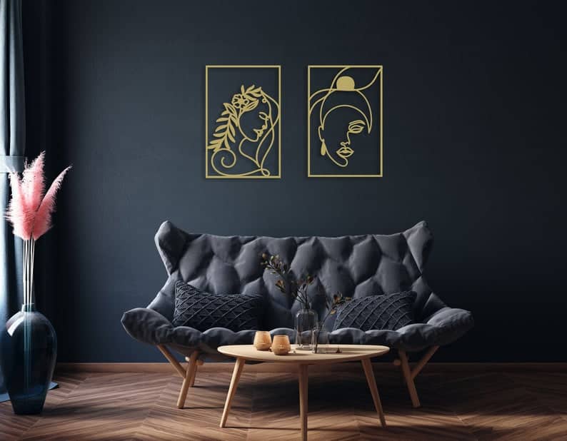 Gold Female Body Metal Wall Art Set, Nude Woman Line Art