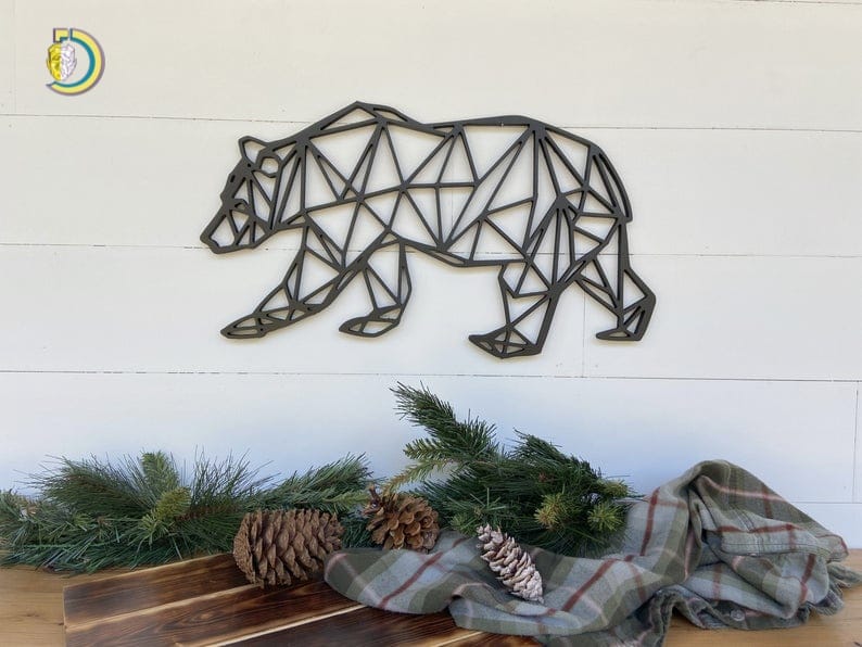 Laser Cut Bear Geometric Wall Hanging Geometric Bear Wall Decor