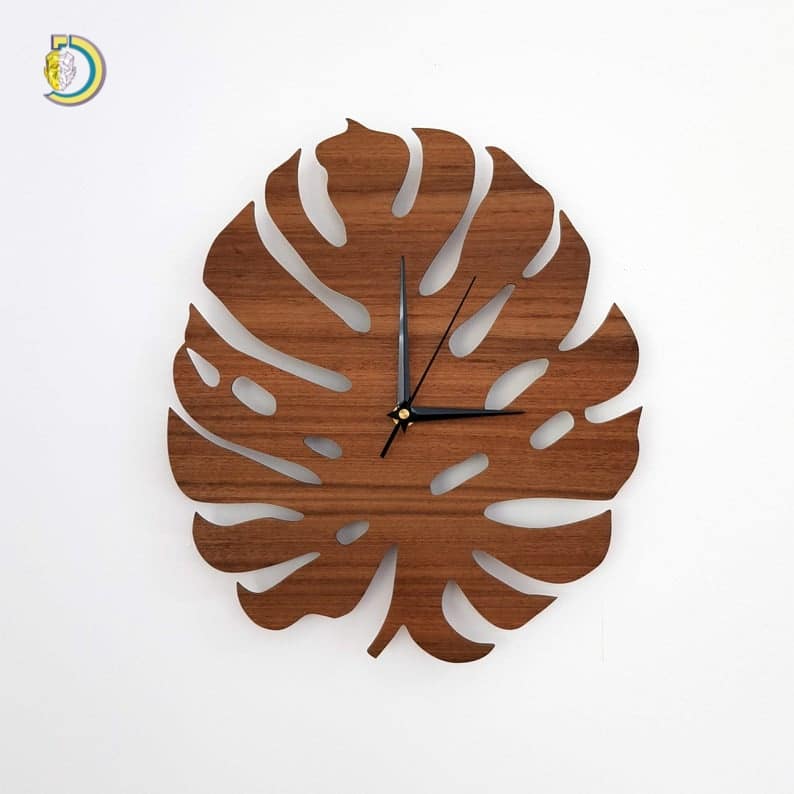 Laser Cut Monstera Clock Wall Clock CDR DXF Free Vector