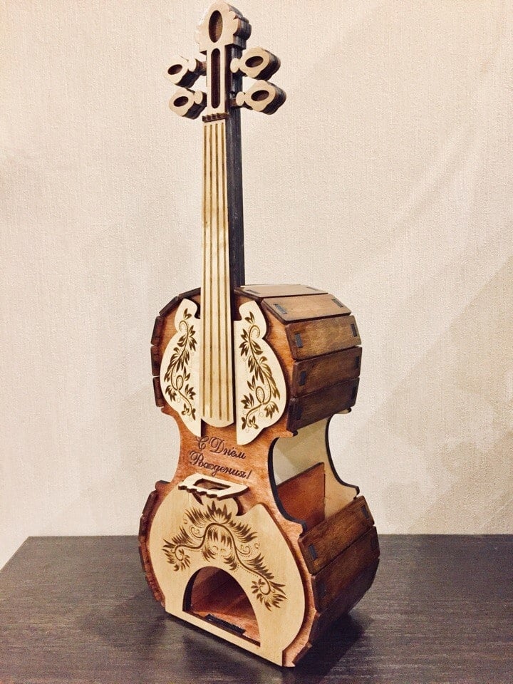 Laser Cut Violin Tea House Plywood Free Vector