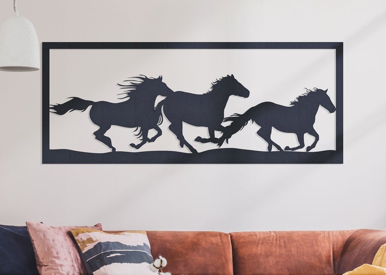 Horse Metal Wall Art, Horse Running Metal Wall Decor