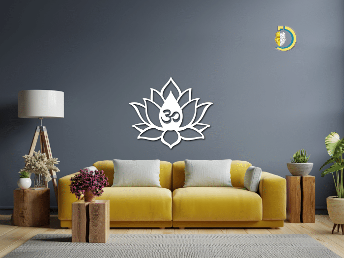 Om Ohm Lotus Flower wall decor from wood, Wooden Wall Art