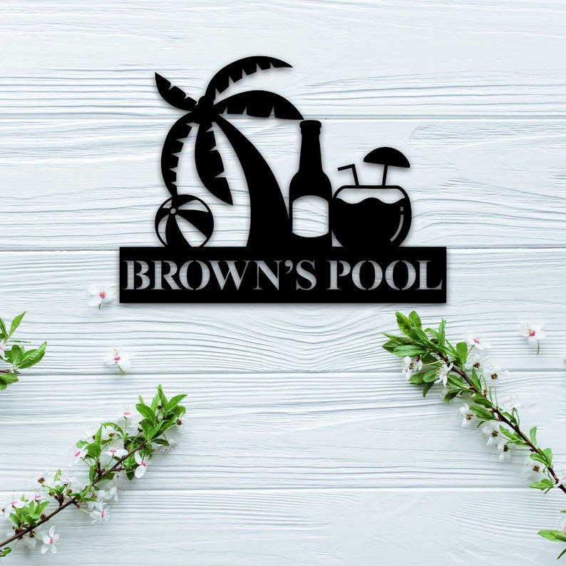 Personalized Family Pool Metal Sign, Custom Metal Pool Sign