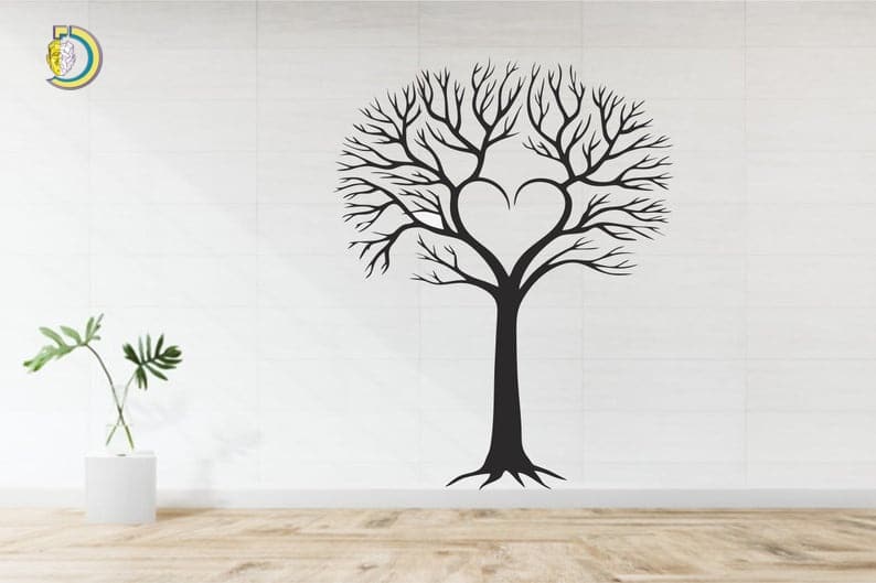 Tree with Heart Shaped Wall Sticker Decal CDR DXF Free Vector