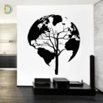 World Map with Tree Wall Sticker Decal CDR DXF Free Vector