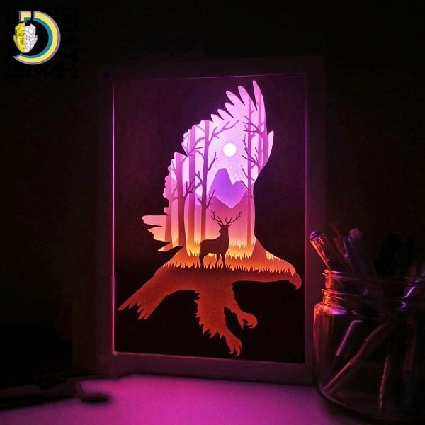 Deer and Eagle Light Box CDR DXF Free Vector