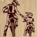 Father and Son Motocross For Engraving Free Vector