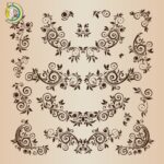 Floral Design Elements Vector Illustration Set Free Vector