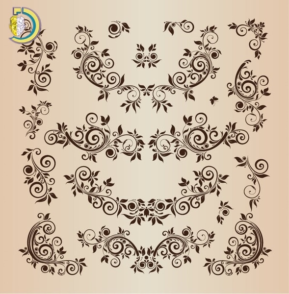 Floral Design Elements Vector Illustration Set Free Vector