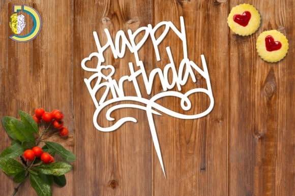 Happy Birthday Cake Topper Laser Cut Free Vector