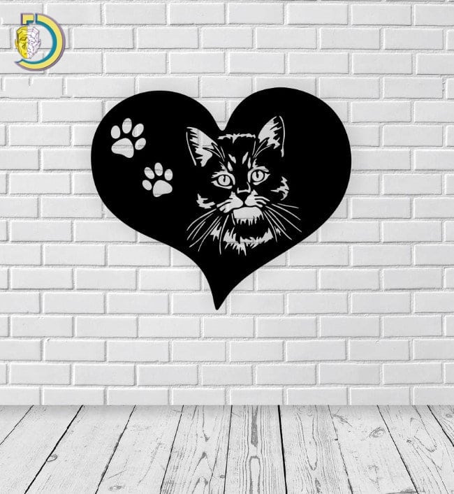 Laser Cut Cat in Heart Wall Decor Panel Free Vector