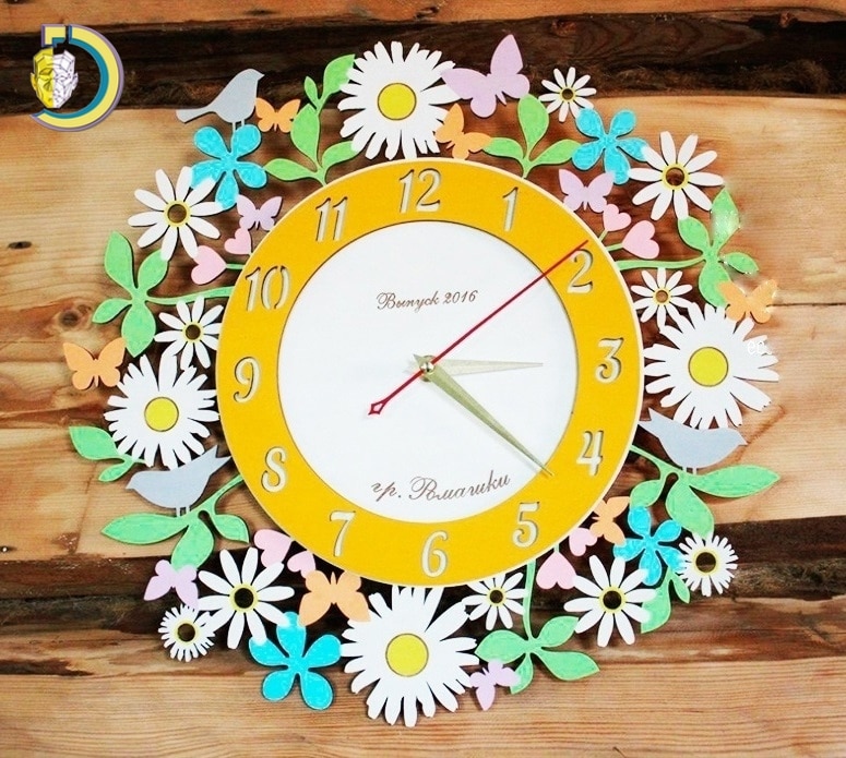 Laser Cut Chamomile Daisy Flower Wall Clock Free Vector