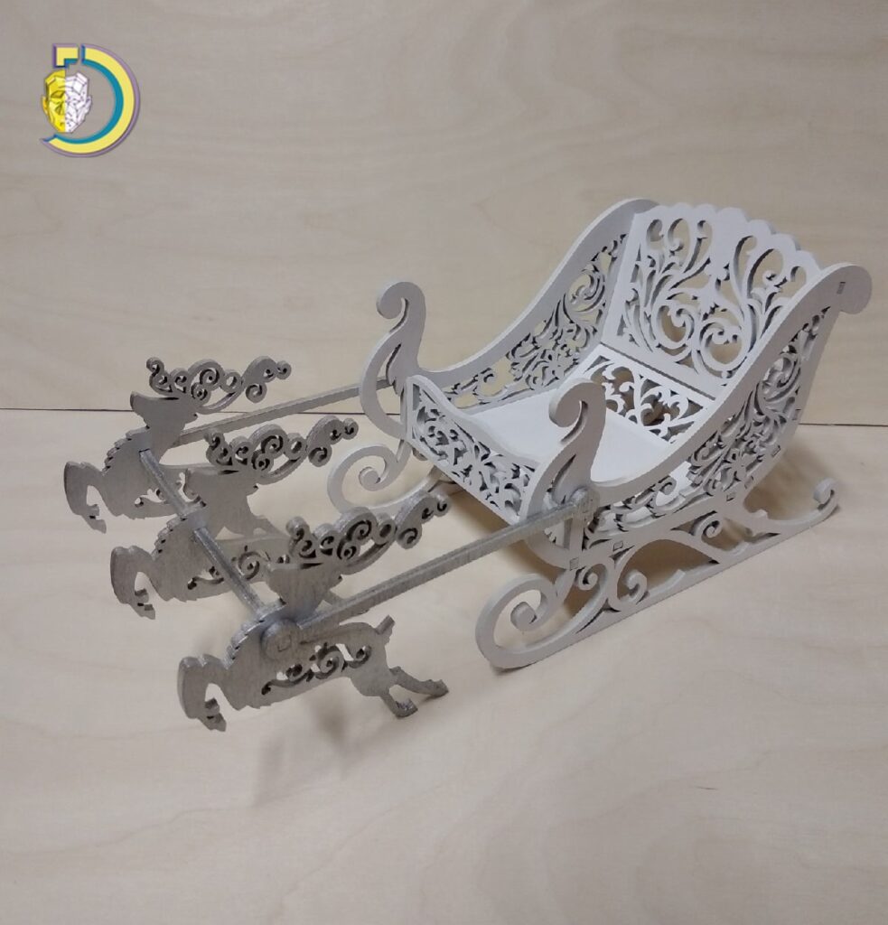 Laser Cut Christmas Decoration Santa Sleigh And Reindeer CDR Free Vector