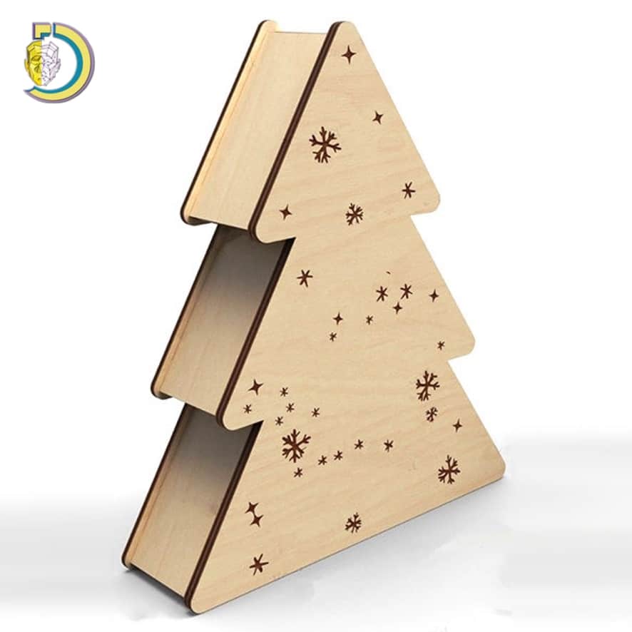 Laser Cut Christmas Tree Gift Box CDR Free Vector