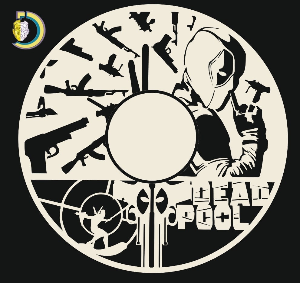 Laser Cut Deadpool Wall Clock CDR Free Vector