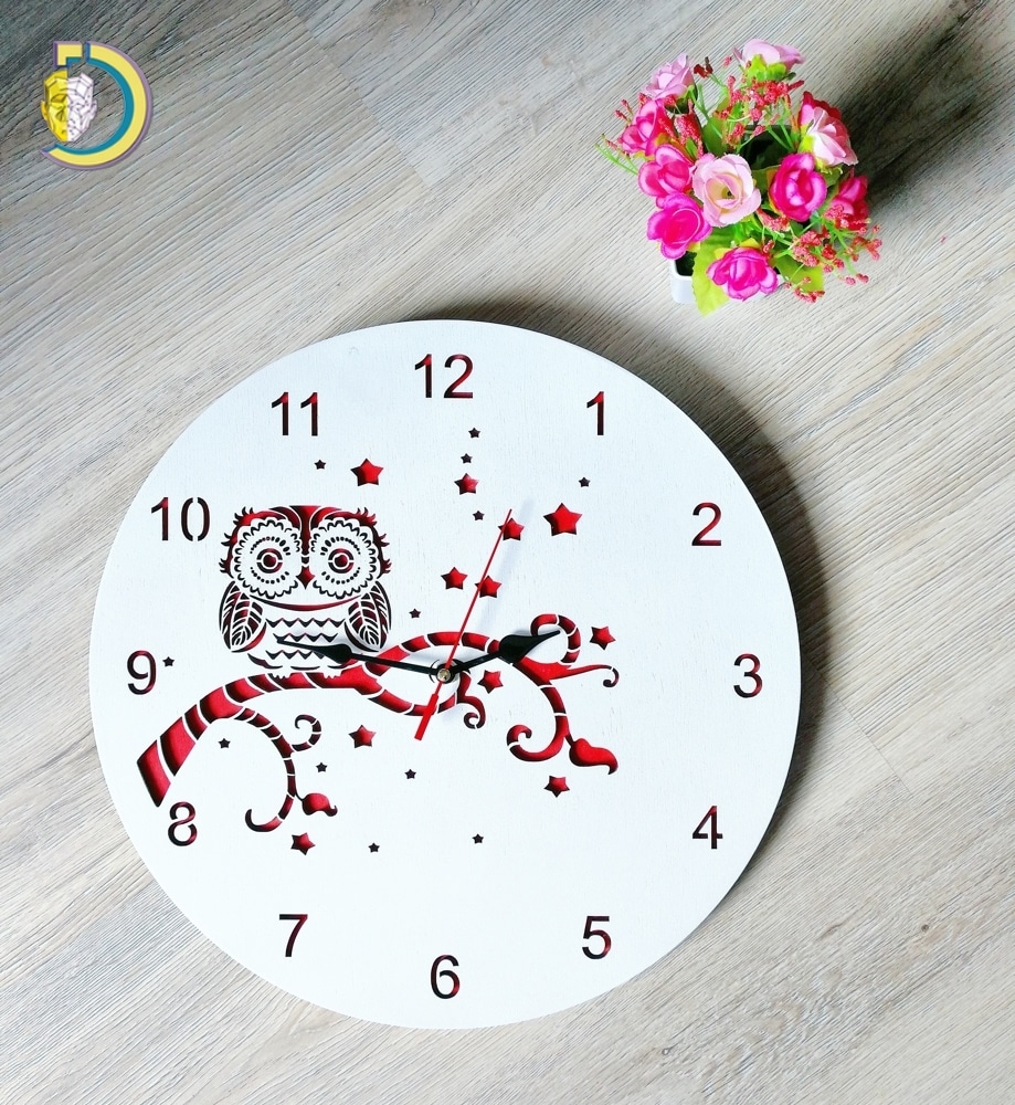 Laser Cut Decorative Owl Wall Clock CDR Free Vector