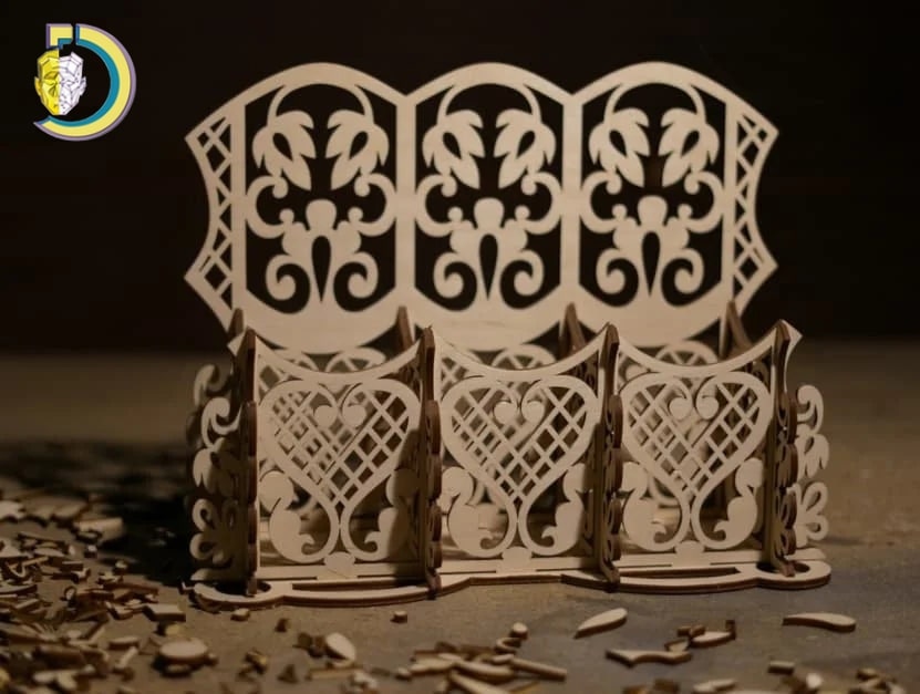 Laser Cut Decorative Pen Organizer Free Vector