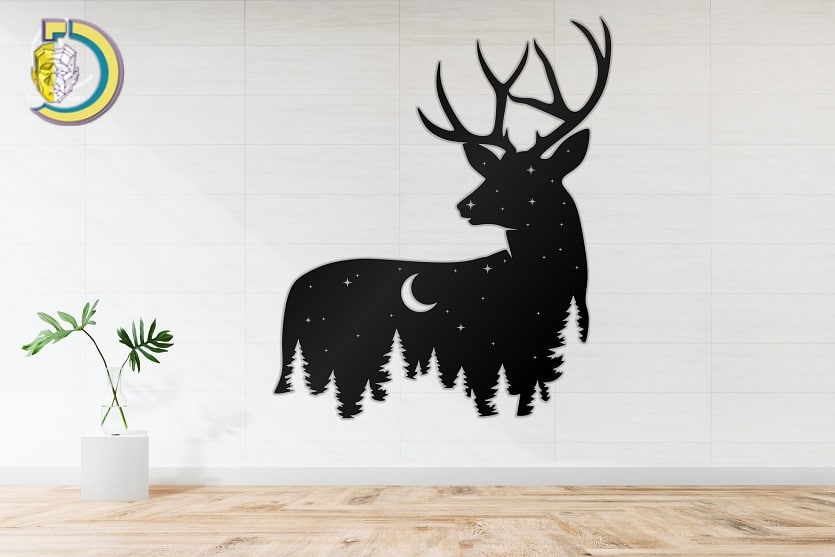 Laser Cut Deer with Moon Free Vector