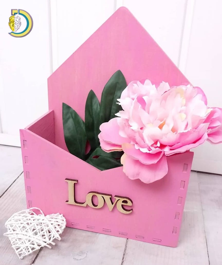 Laser Cut Envelope Flower Box CDR Free Vector