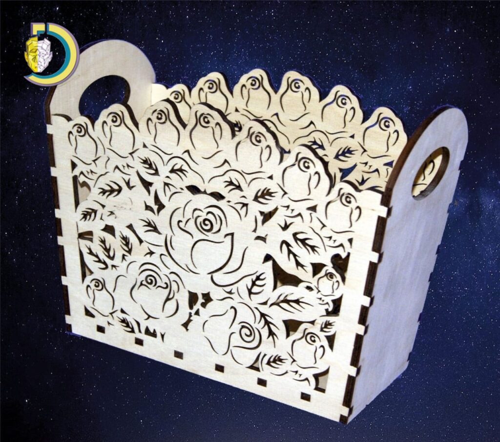 Laser Cut Floral Basket Free CDR Vector