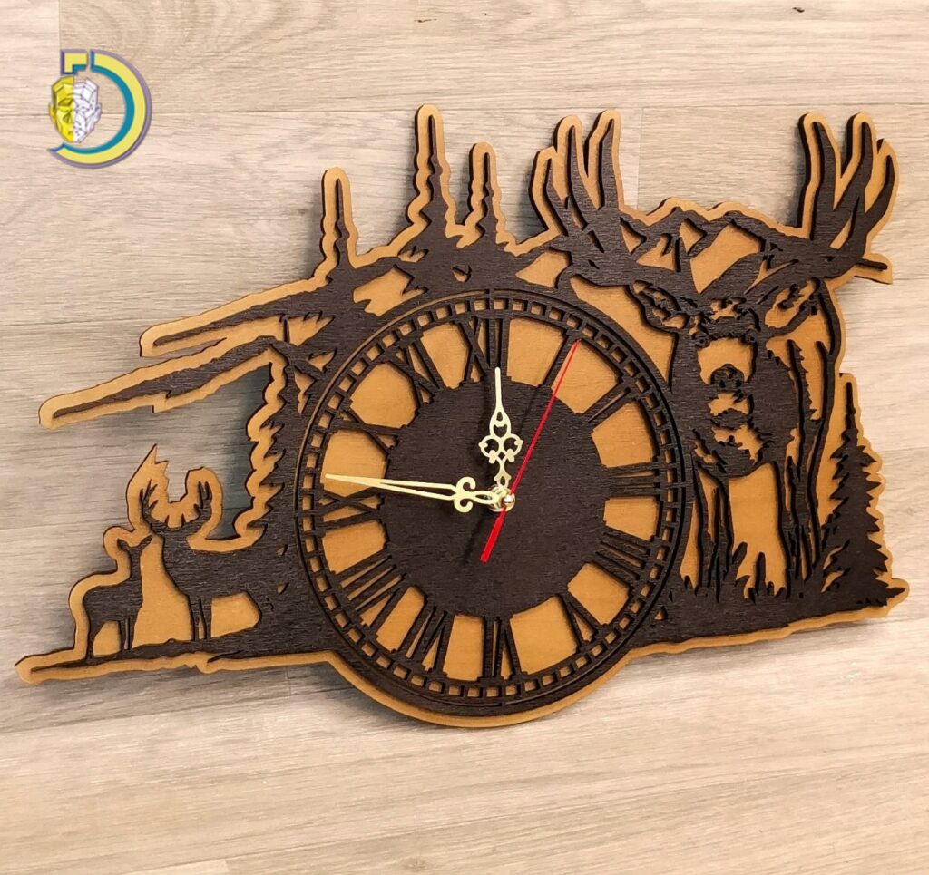 Laser Cut Forest Deer Wall Clock Free Vector