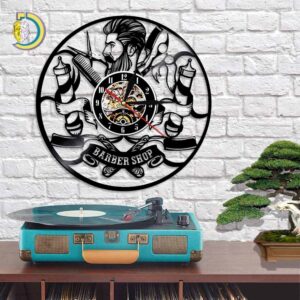 Laser Cut Hipster Hair Salon Vinyl Record Wall Clock Free Vector