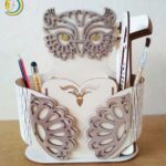 Laser Cut Owl Pencil Pen Holder Free Vector