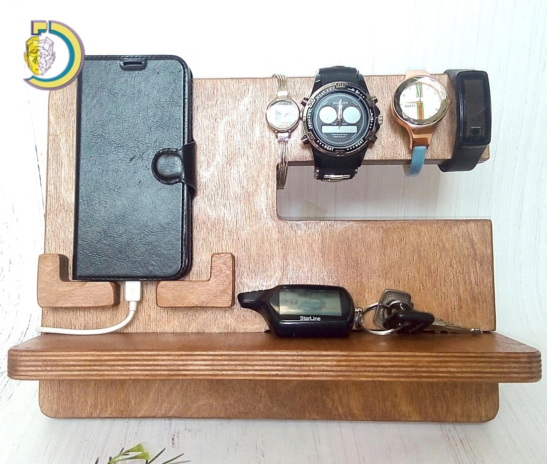 Laser Cut Phone Docking Station Key Holder Watch Organizer Free Vector