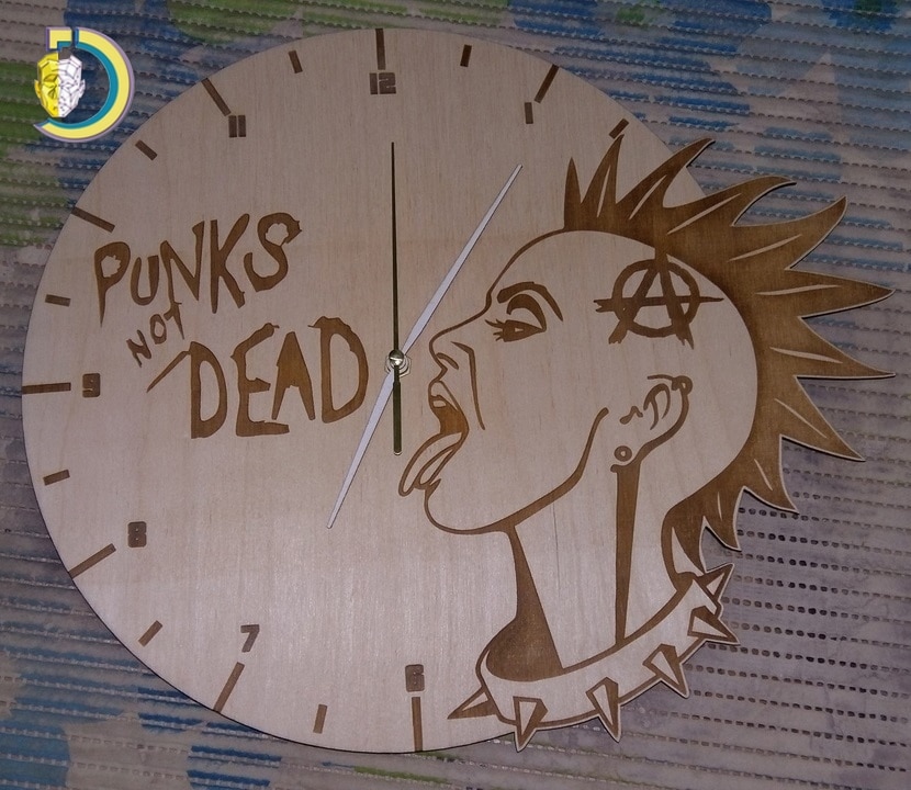 Laser Cut Punk's Not Dead Wall Clock CDR Free Vector