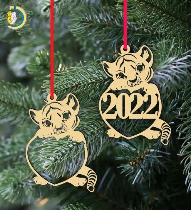 Laser Cut Tiger Christmas Tree Hanging Decor Free Vector