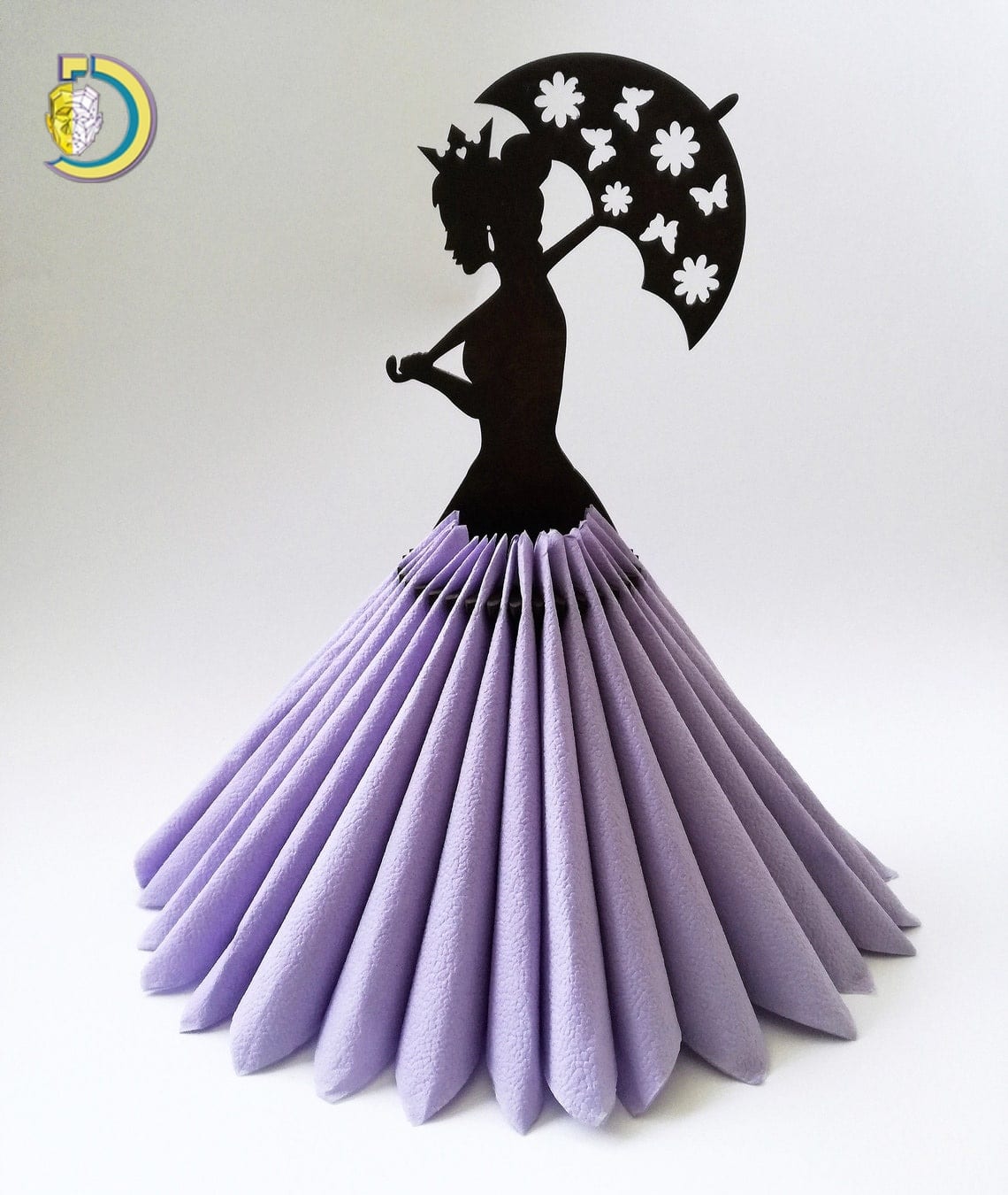 Laser Cut Umbrella Lady Wooden Paper Napkin Holder CDR Free Vector