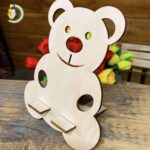 Laser Cut Wooden Teddy Bear Phone Holder CDR Free Vector