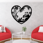 Panda in Heart Wall Decor CDR DXF Free Vector