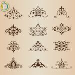 Set Of Vintage Ornaments With Floral Elements Vector Illustration