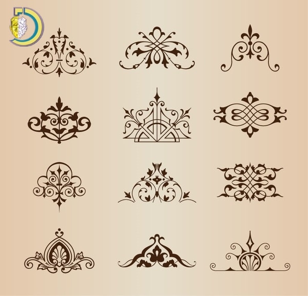 Set Of Vintage Ornaments With Floral Elements Vector Illustration