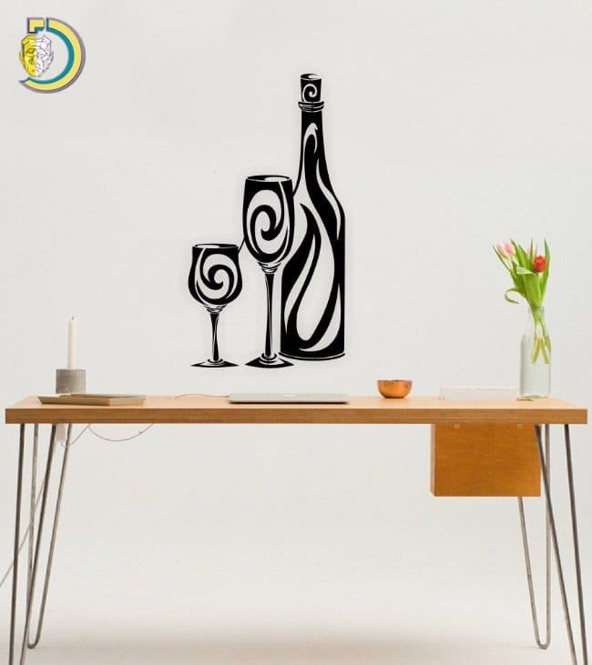 Wine Glass and Bottle Wall Decor CDR Free Vector